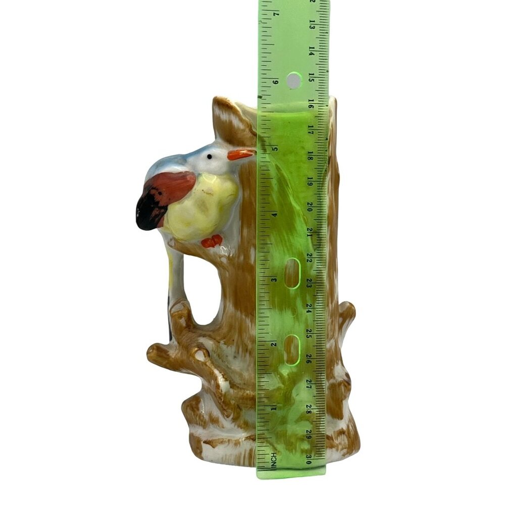 Vintage Ceramic Tree Trunk Vase With Colorful Bird Figurine - Picture 7 of 8